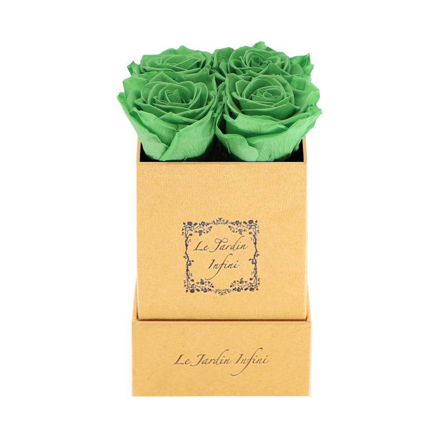 Green Tea Preserved Roses - Luxury Small Square Gold Suede Box