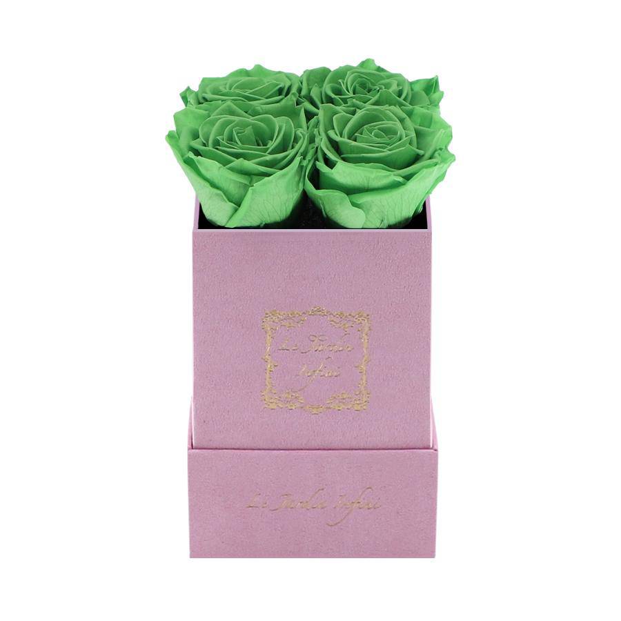 Green Tea Preserved Roses - Luxury Small Square Pink Suede Box