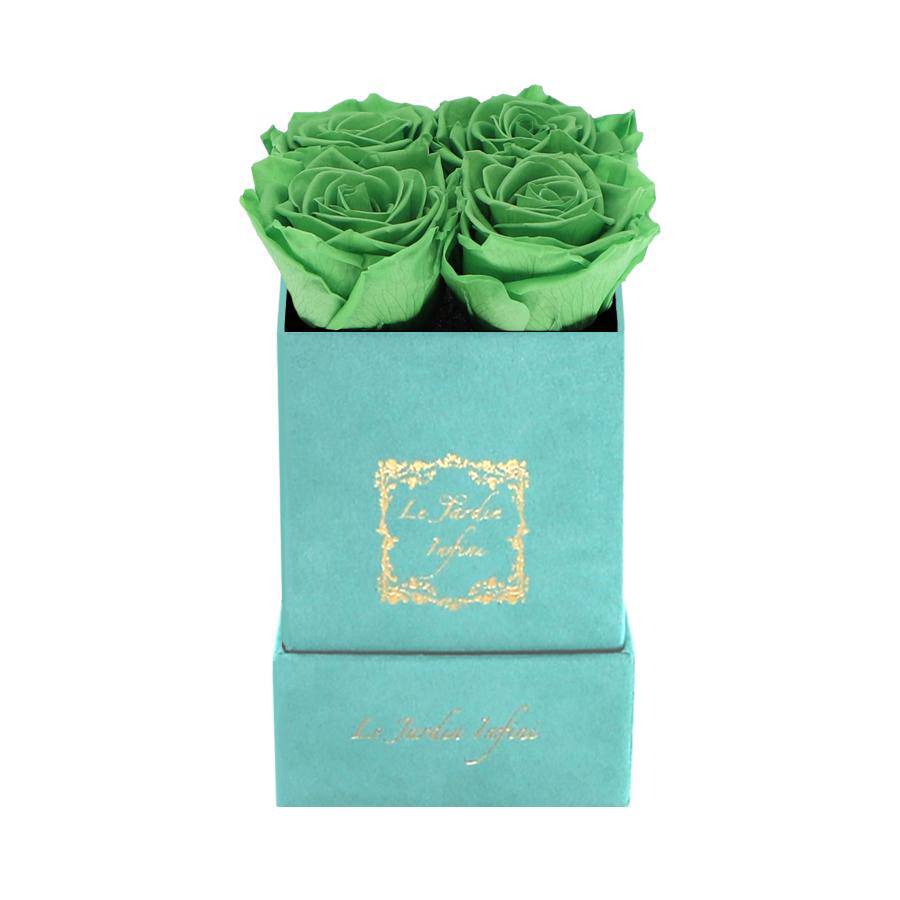 Green Tea Preserved Roses - Luxury Small Square Turquoise Suede Box