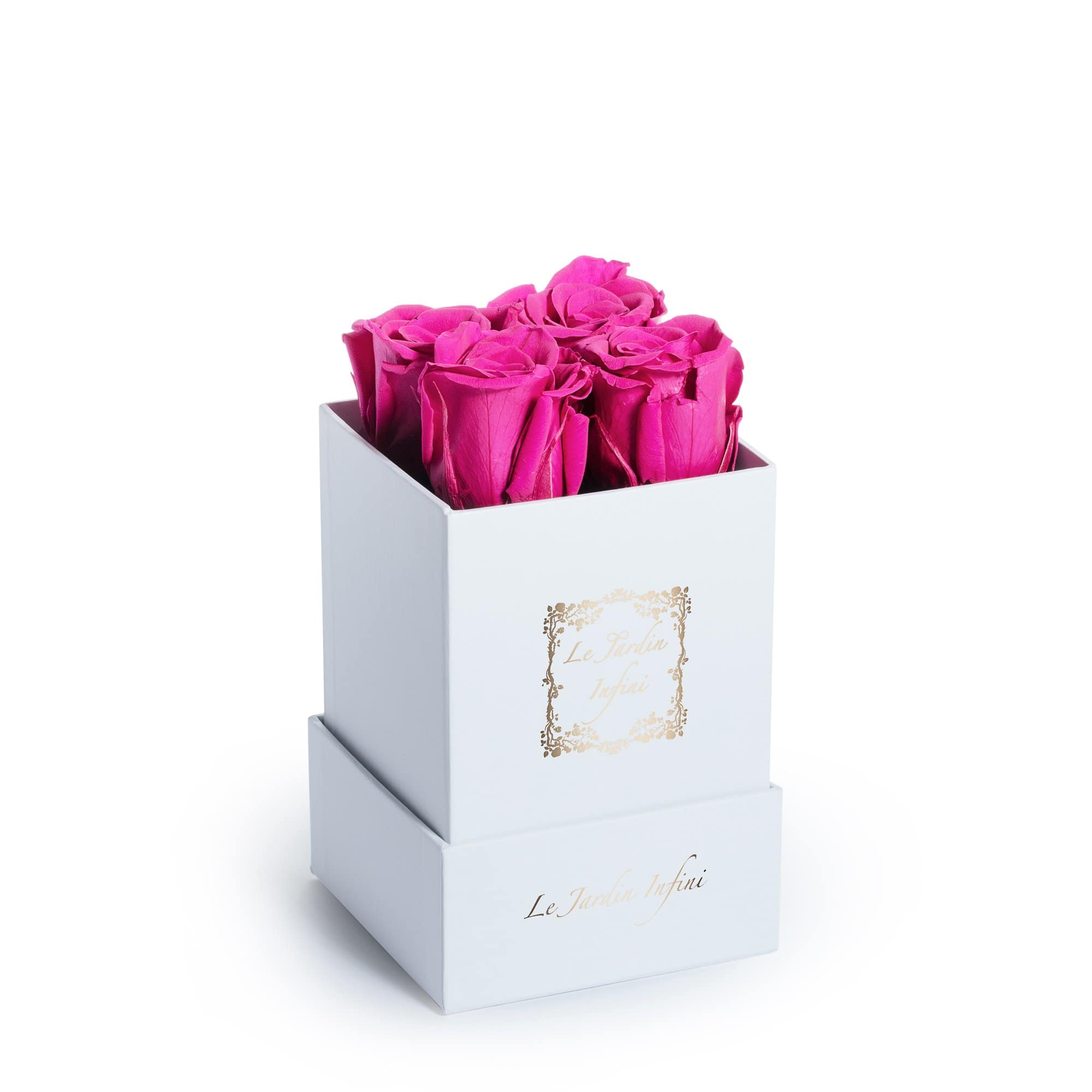 Hot Pink Roses in a box - Small Square White Box