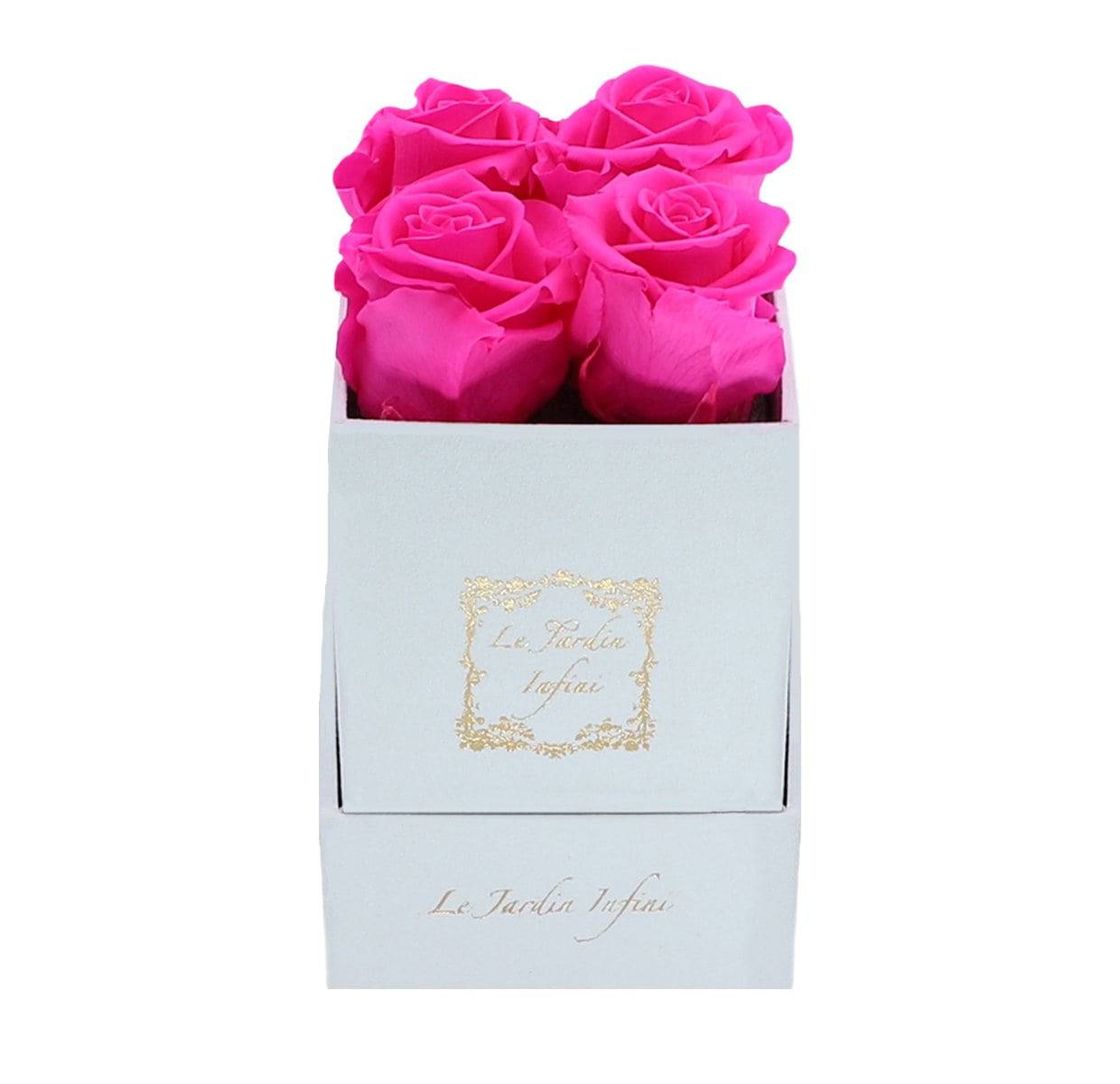 Hot Pink Roses in a box - Small Square White Box