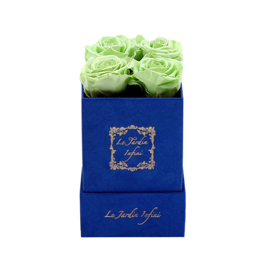 Mint Preserved Roses - Luxury Small Square Blue Suede Box