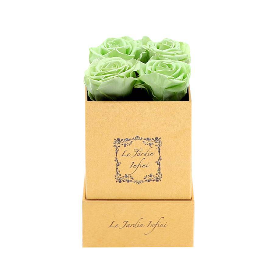 Mint Preserved Roses - Luxury Small Square Gold Suede Box - Le Jardin Infini Roses in a Box