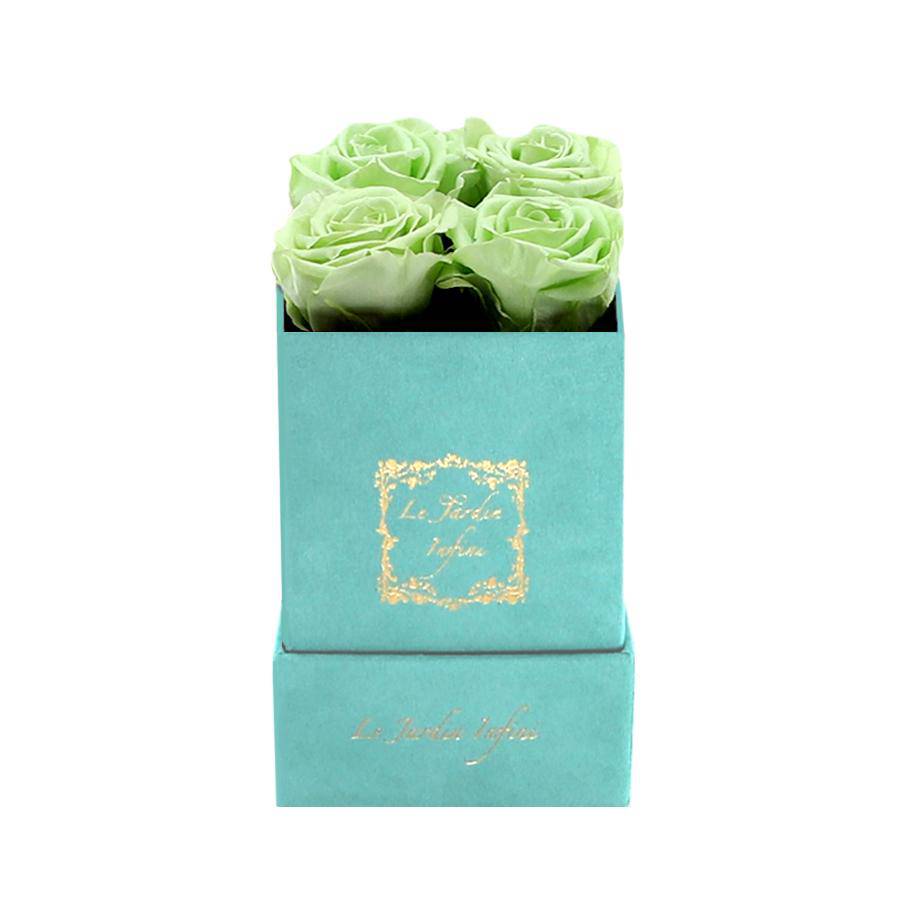 Mint Preserved Roses - Luxury Small Square Turquoise Suede Box