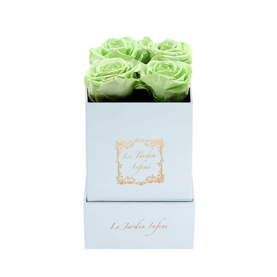 Mint Preserved Roses - Luxury Small Square White Suede Box