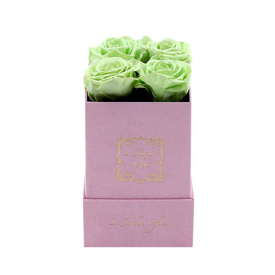 Mint Preserved Roses - Small Square Pink Suede Box - Le Jardin Infini Roses in a Box