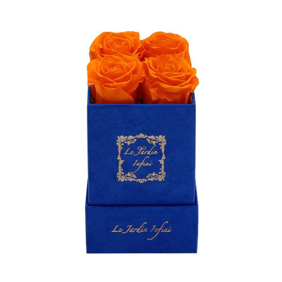Orange Preserved Roses - Luxury Small Square Blue Suede Box - Le Jardin Infini Roses in a Box