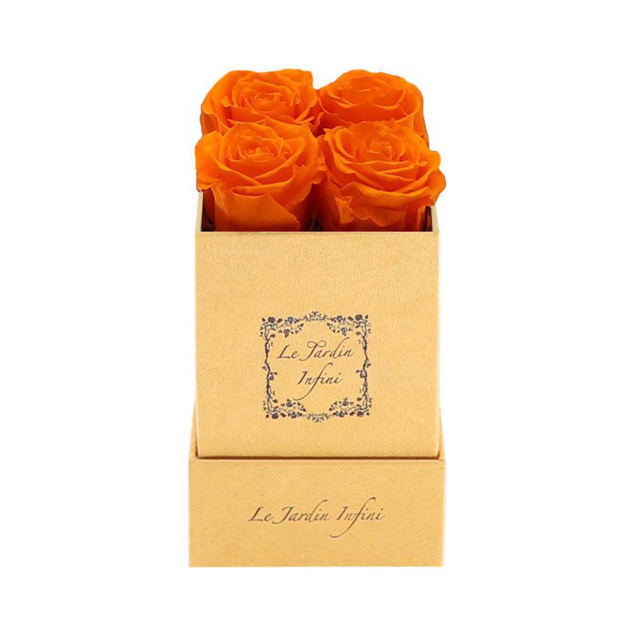 Orange Preserved Roses - Luxury Small Square Gold Suede Box - Le Jardin Infini Roses in a Box