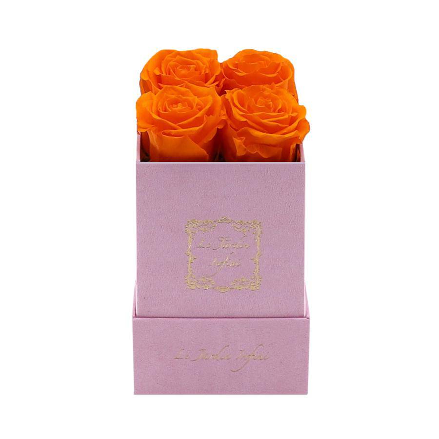 Orange Preserved Roses - Luxury Small Square Pink Suede Box - Le Jardin Infini Roses in a Box