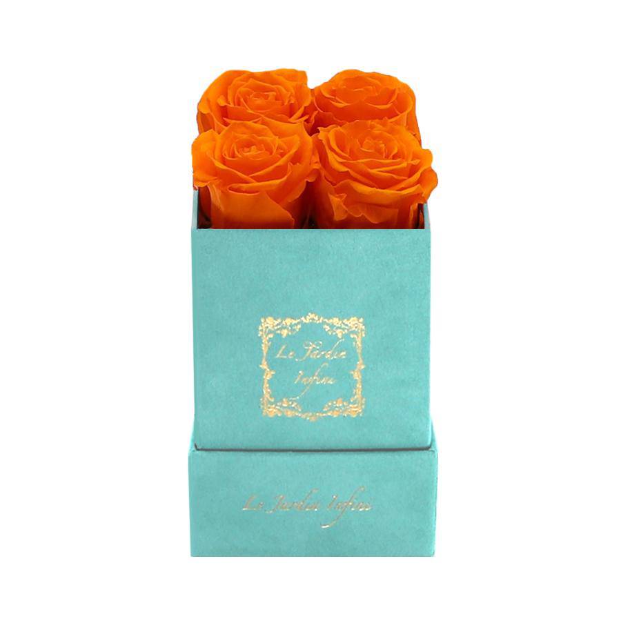 Orange Preserved Roses - Luxury Small Square Turquoise Suede Box