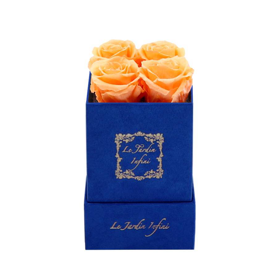 Peach Preserved Roses - Luxury Small Square Blue Suede Box - Le Jardin Infini Roses in a Box