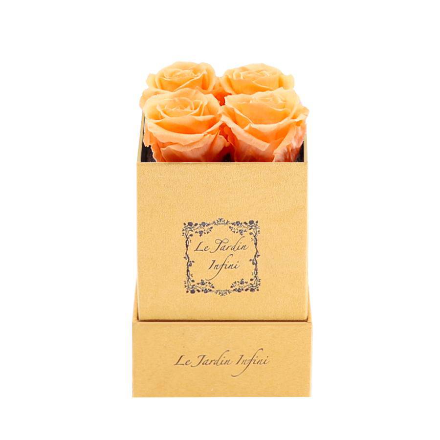 Peach Preserved Roses - Luxury Small Square Gold Suede Box - Le Jardin Infini Roses in a Box