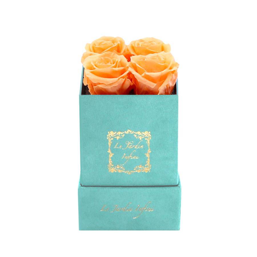 Peach Preserved Roses - Luxury Small Square Turquoise Suede Box