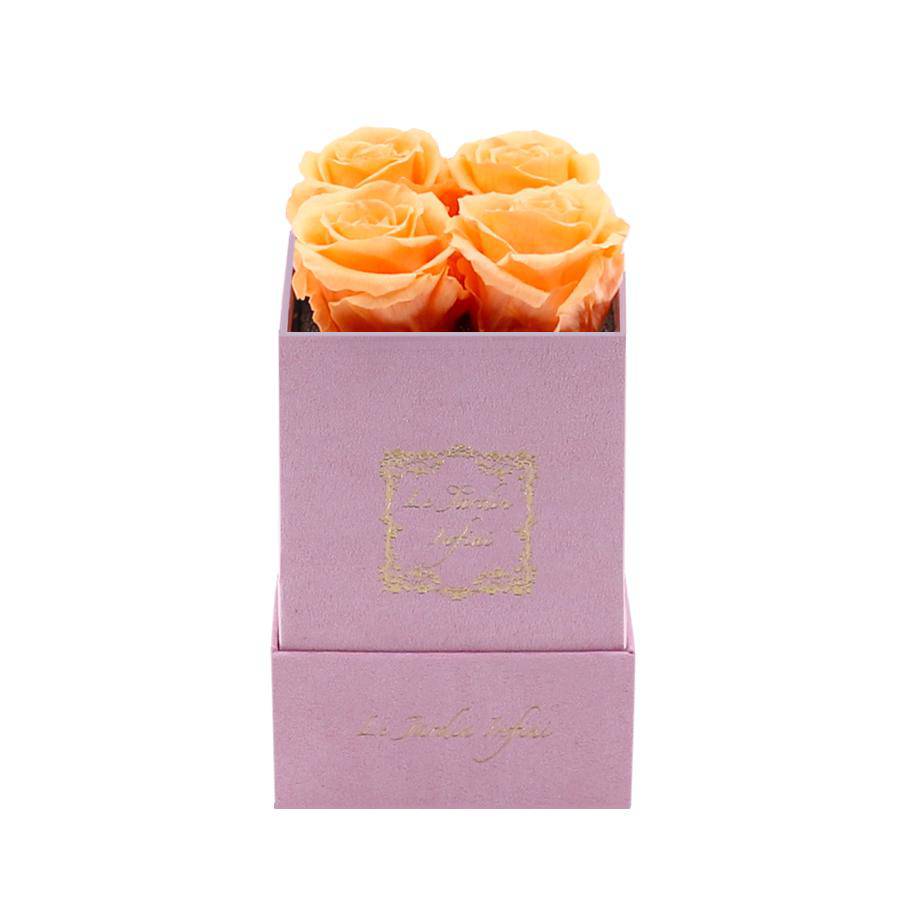 Peach Preserved Roses - Small Square Pink Suede Box - Le Jardin Infini Roses in a Box