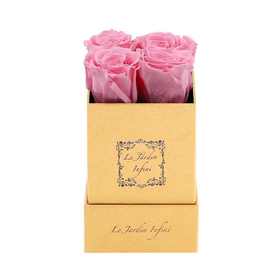 Pink Preserved Roses - Luxury Small Square Gold Suede Box