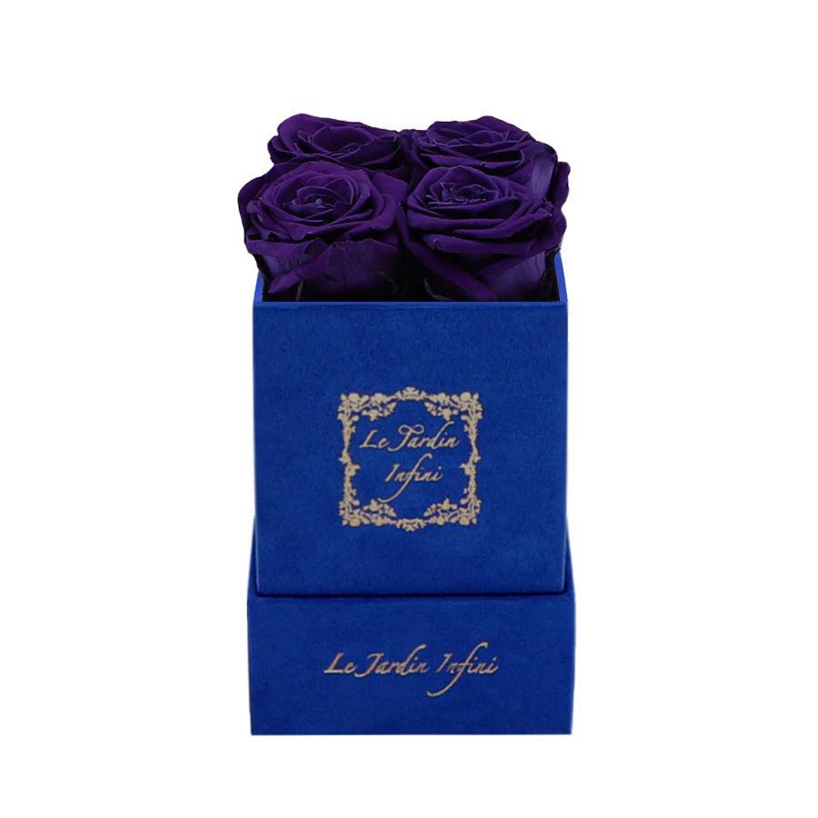 Purple Preserved Roses - Luxury Small Square Blue Suede Box
