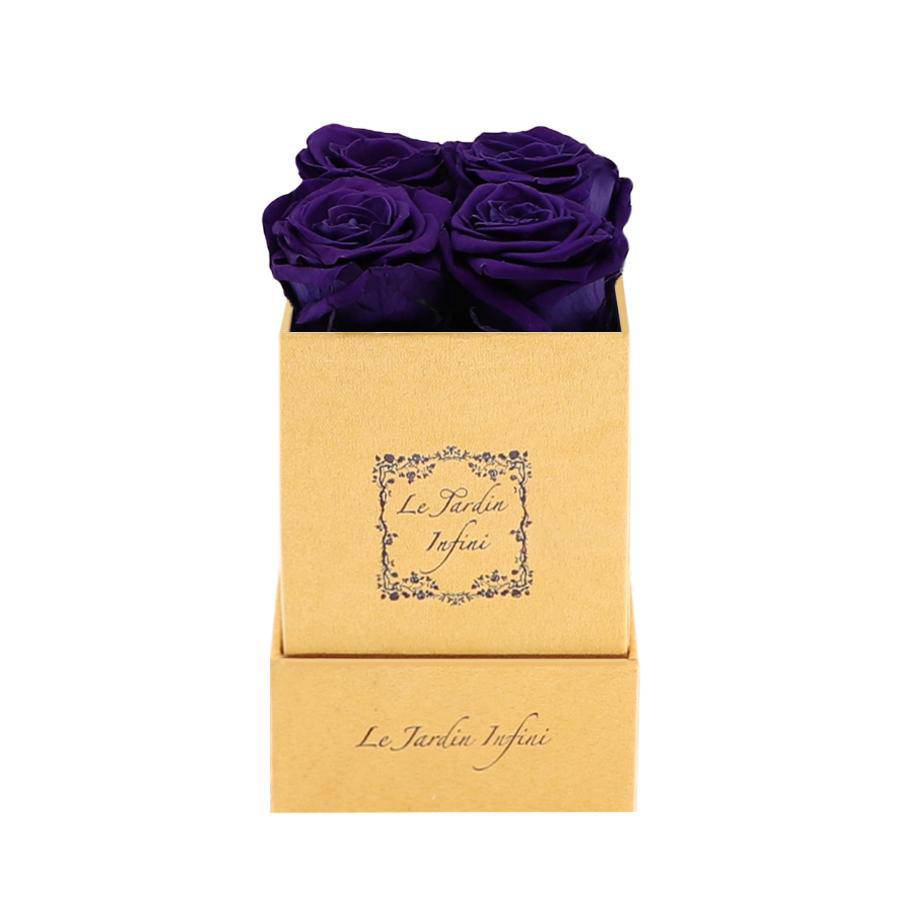Purple Preserved Roses - Luxury Small Square Gold Suede Box - Le Jardin Infini Roses in a Box
