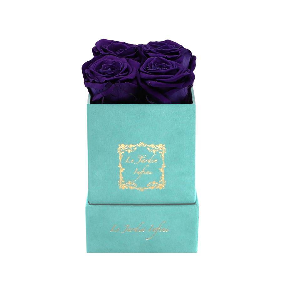Purple Preserved Roses - Luxury Small Square Turquoise Suede Box - Le Jardin Infini Roses in a Box