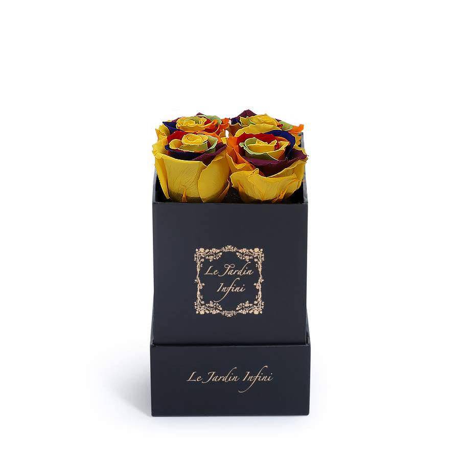 Rainbow Preserved Roses - Small Square Black Box - Le Jardin Infini Roses in a Box