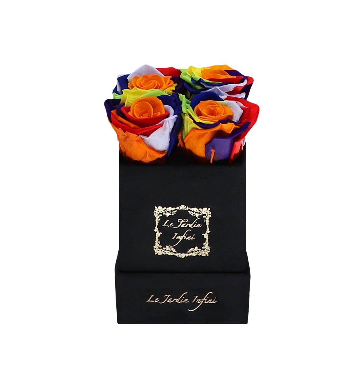 Rainbow Preserved Roses - Small Square Black Suede Box