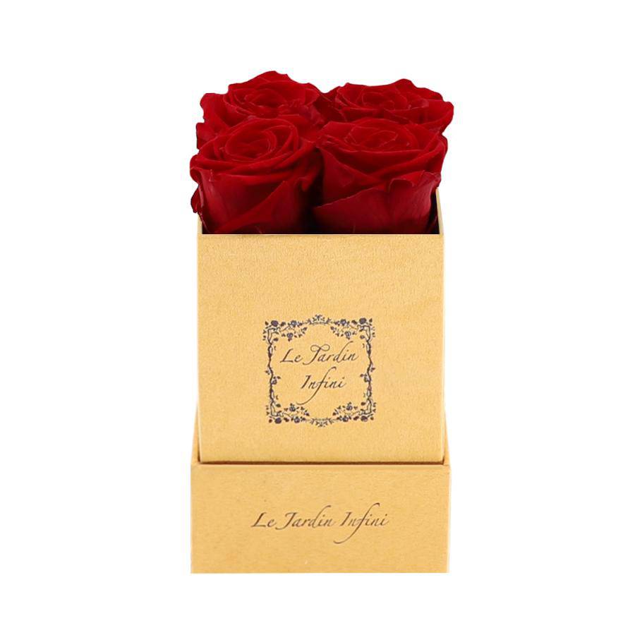 Red Preserved Roses - Luxury Small Square Gold Suede Box - Le Jardin Infini Roses in a Box