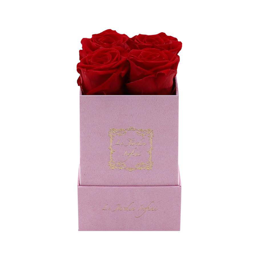 Red Preserved Roses - Luxury Small Square Pink Suede Box