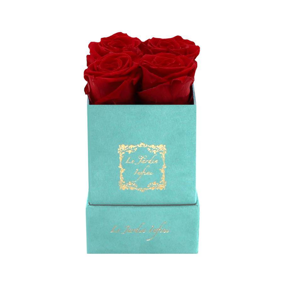 Red Roses That Last Forever - Luxury Small Square Turquoise Suede Box