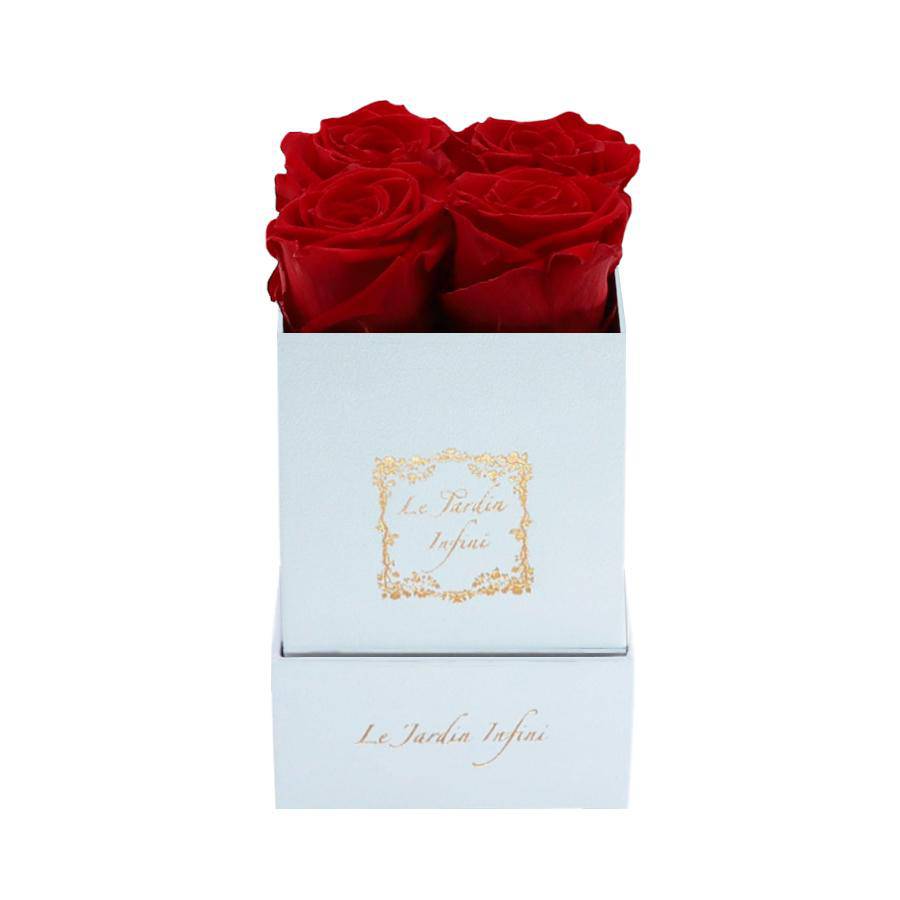 Red Preserved Roses - Luxury Small Square White Suede Box - Le Jardin Infini Roses in a Box