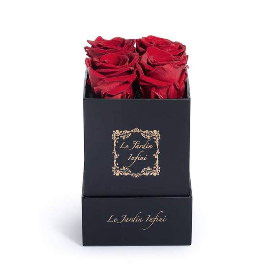 Red Preserved Roses - Small Square Black Box