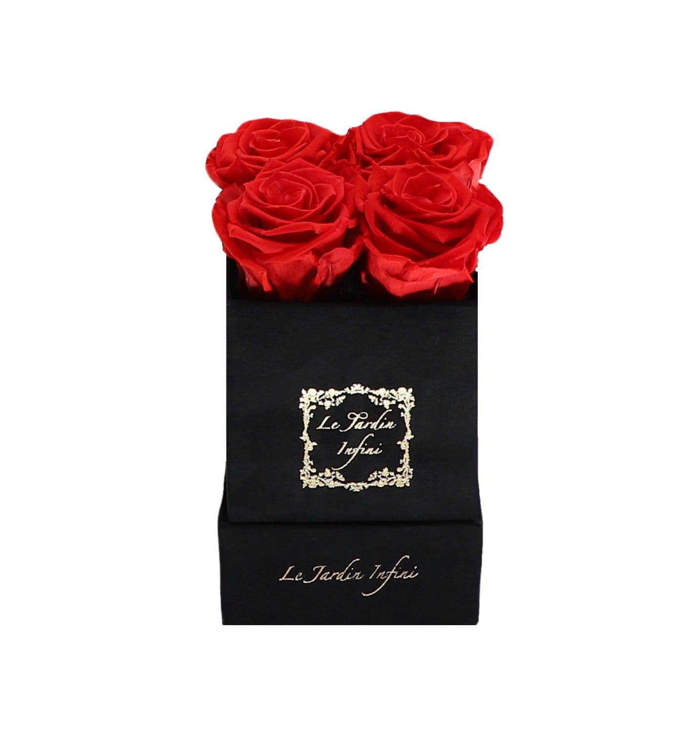 Red Preserved Roses - Small Square Black Suede Box
