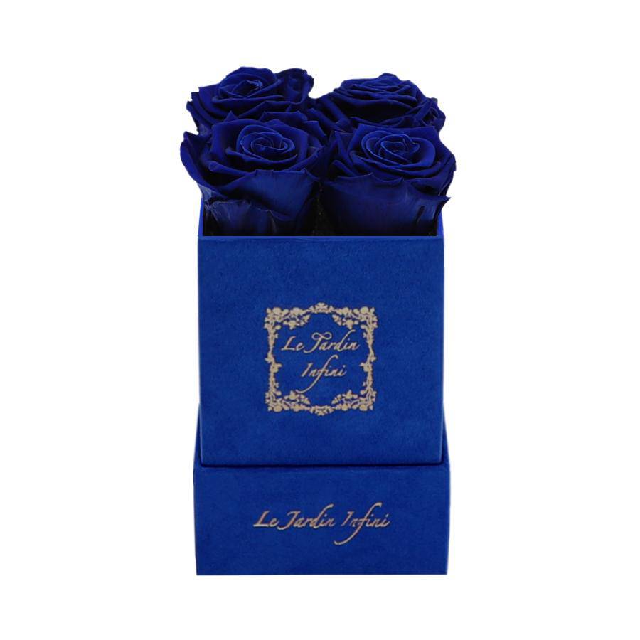 Royal Blue Preserved Roses - Luxury Small Square Blue Suede Box - Le Jardin Infini Roses in a Box
