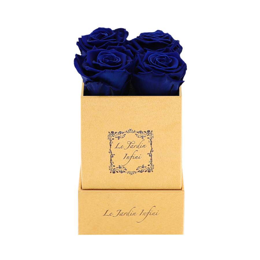 Royal Blue Preserved Roses - Luxury Small Square Gold Suede Box - Le Jardin Infini Roses in a Box