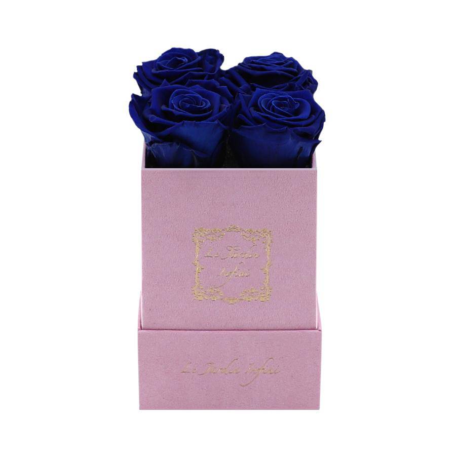 Royal Blue Preserved Roses - Luxury Small Square Pink Suede Box - Le Jardin Infini Roses in a Box