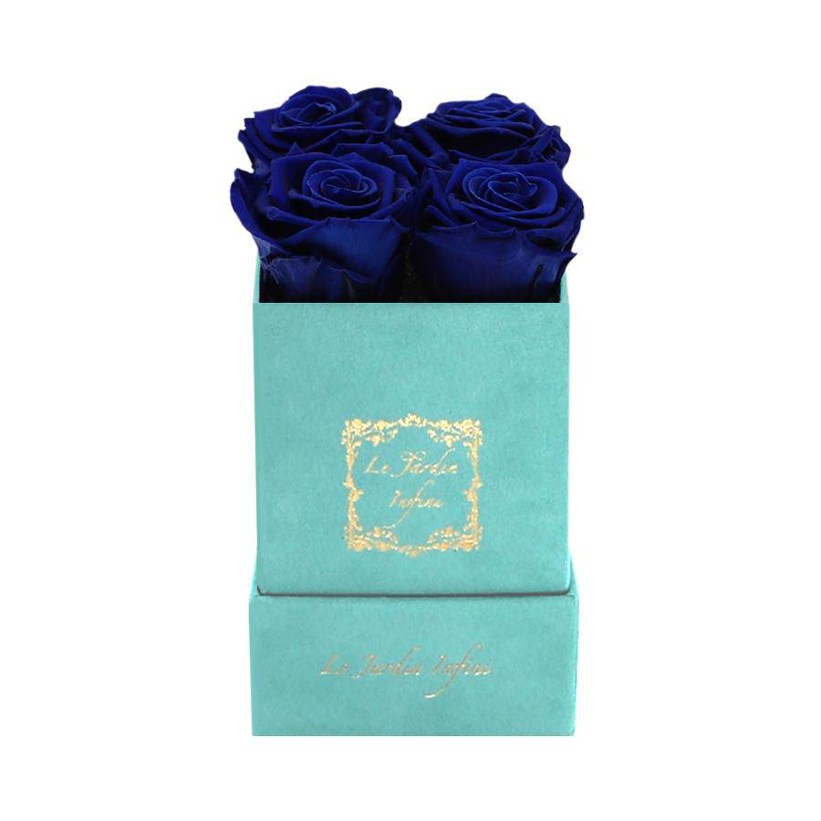 Royal Blue Preserved Roses - Luxury Small Square Turquoise Suede Box - Le Jardin Infini Roses in a Box