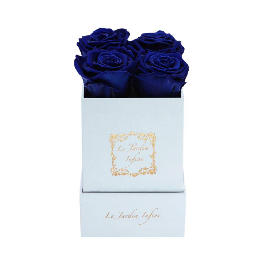 Royal Blue Preserved Roses - Luxury Small Square White Suede Box - Le Jardin Infini Roses in a Box