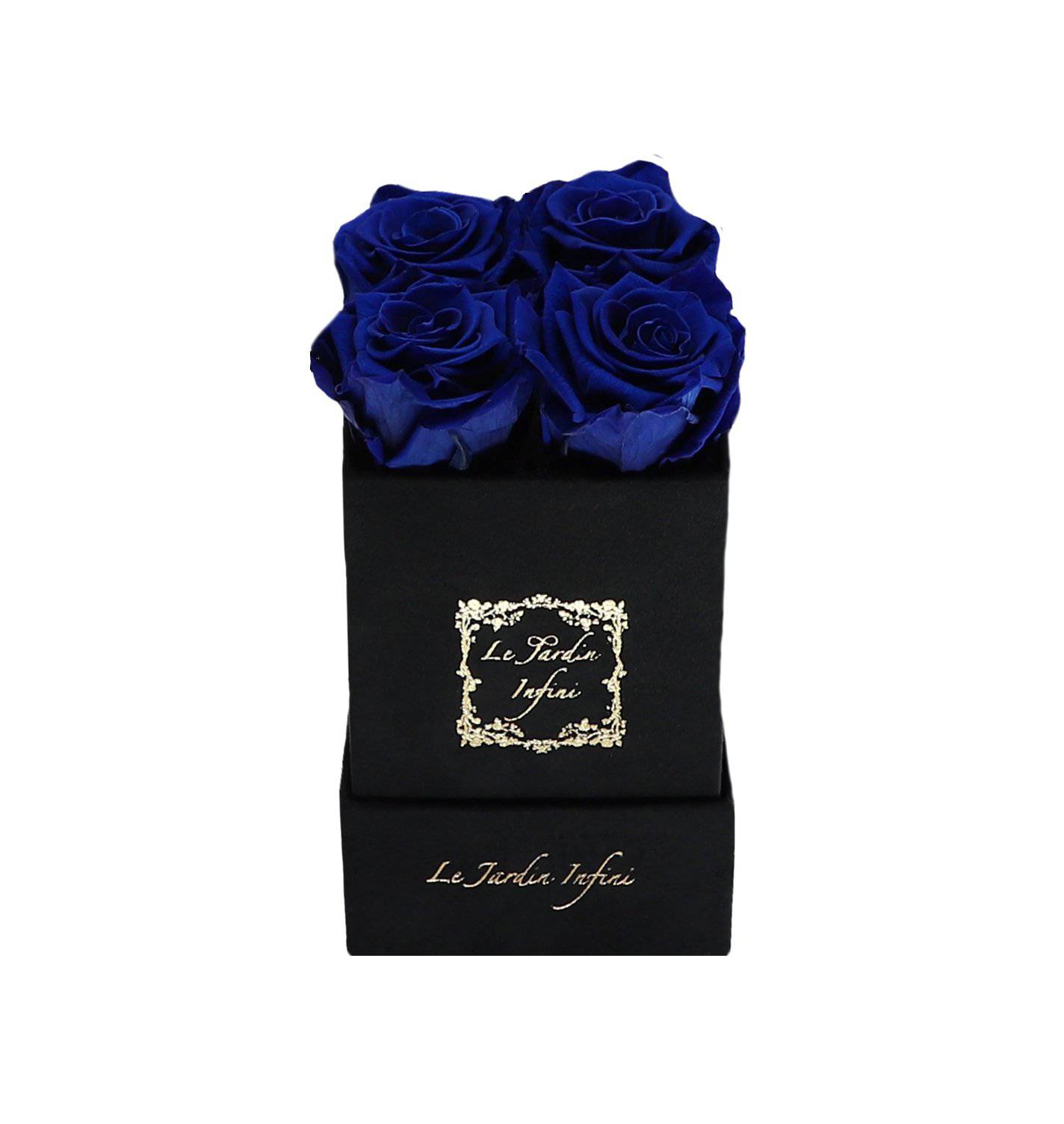 Royal Blue Preserved Roses - Small Square Black Suede Box