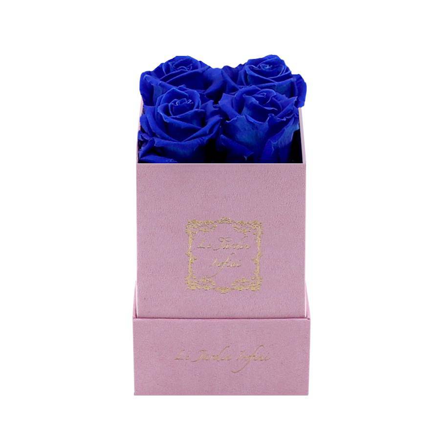 Royal Blue Preserved Roses - Small Square Pink Suede Box - Le Jardin Infini Roses in a Box