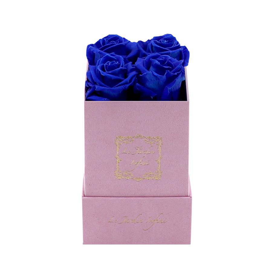 Royal Blue Preserved Roses - Small Square Pink Suede Box