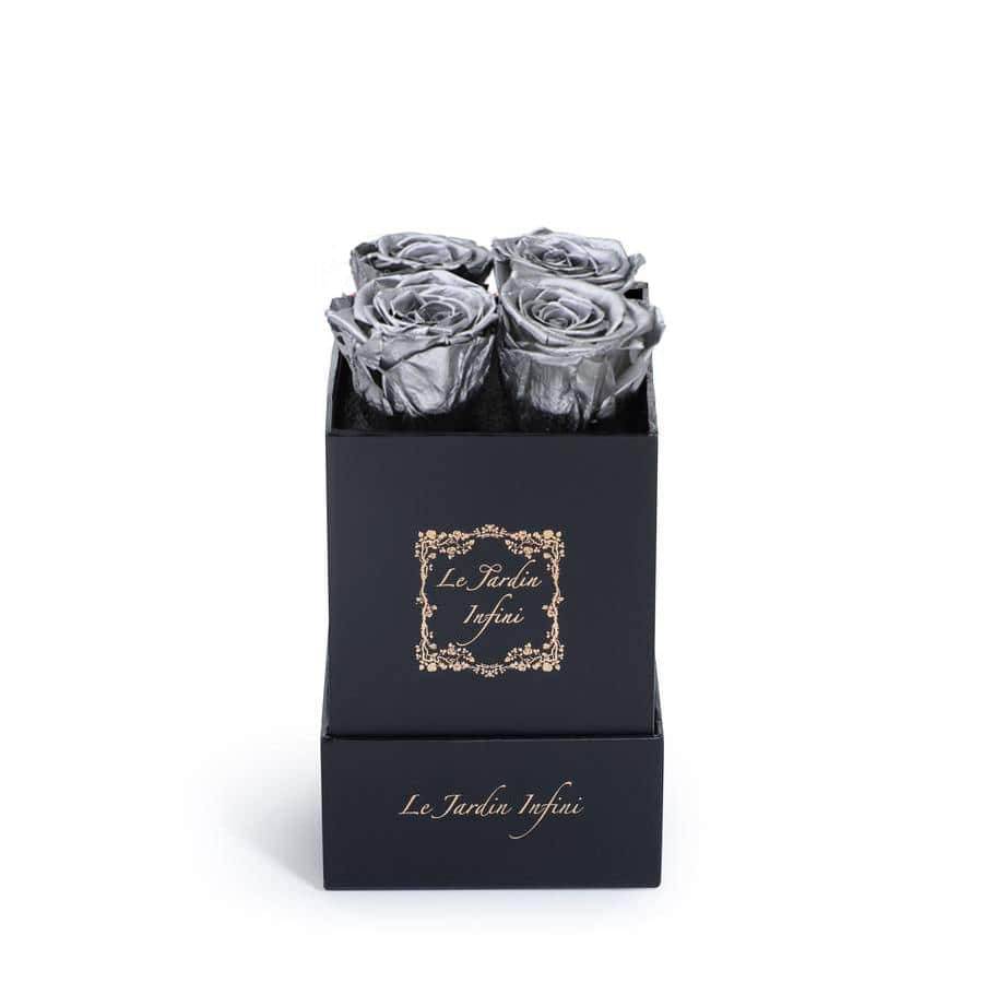 Silver Preserved Roses - Small Square Black Box - Le Jardin Infini Roses in a Box