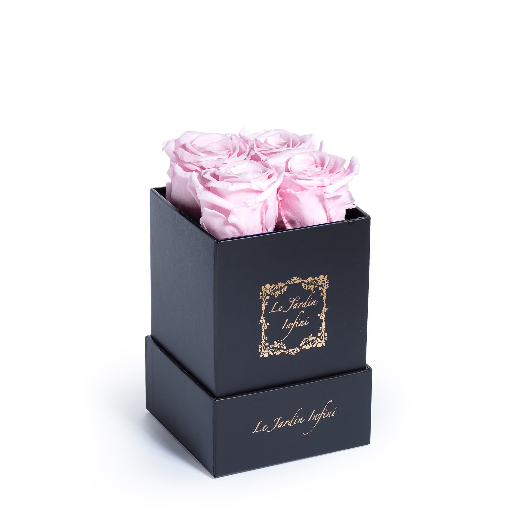 Soft Pink Preserved Roses - Small Square Black Box - Le Jardin Infini Roses in a Box