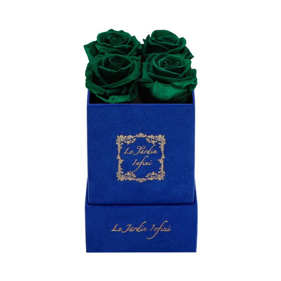 St. Patrick Green Preserved Roses - Luxury Small Square Blue Suede Box