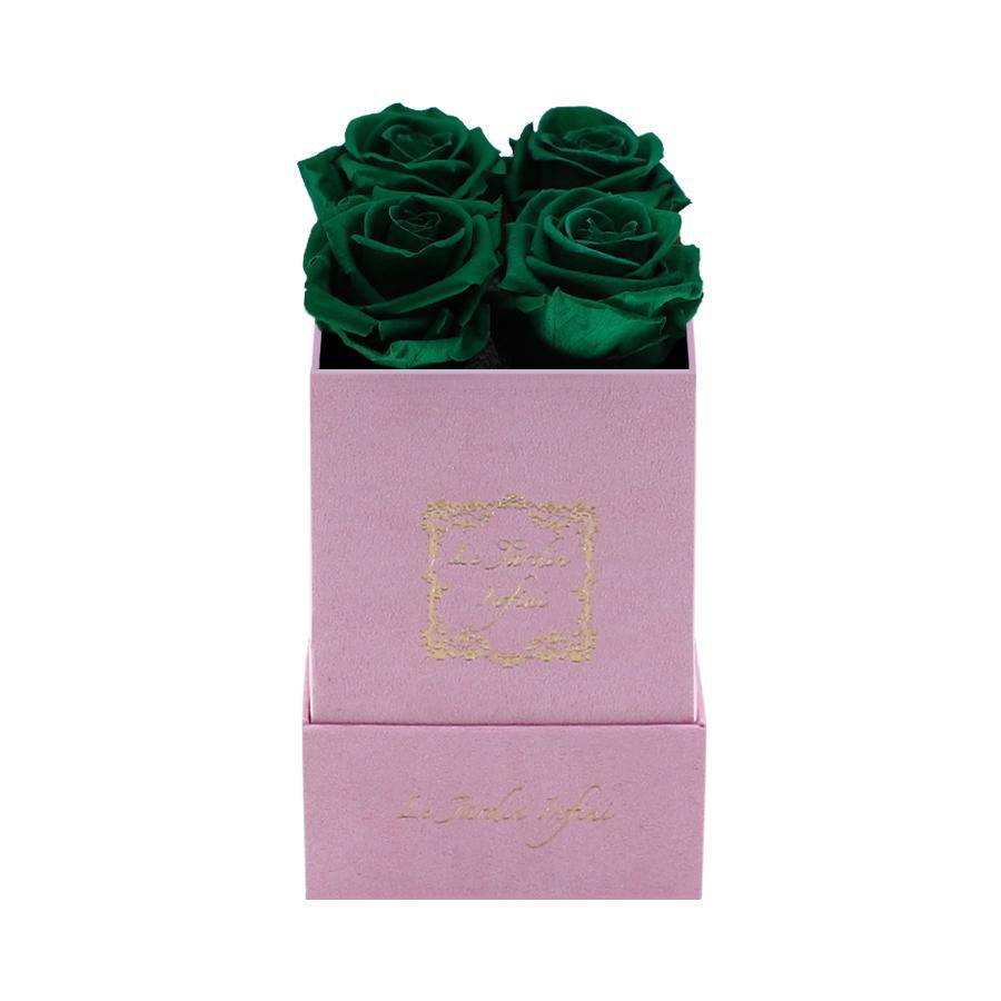 St. Patrick Green Preserved Roses - Luxury Small Square Pink Suede Box