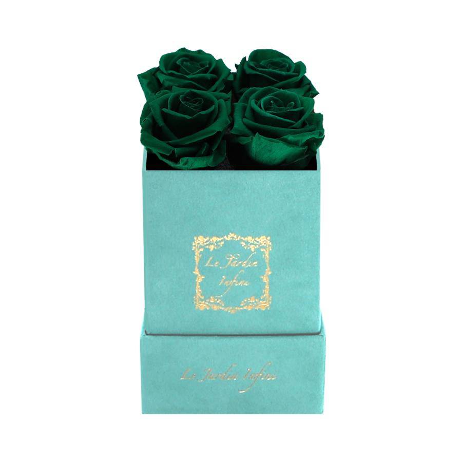 St. Patrick Green Preserved Roses - Luxury Small Square Turquoise Suede Box