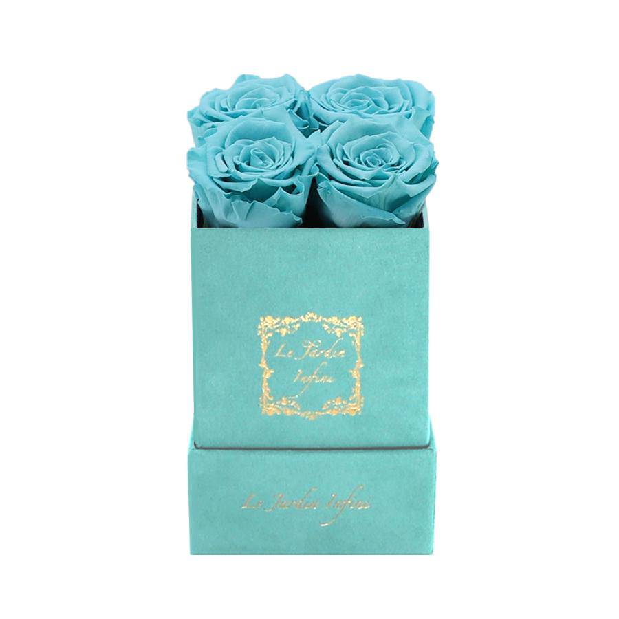 Turquoise Preserved Roses - Luxury Small Square Turquoise Suede Box - Le Jardin Infini Roses in a Box