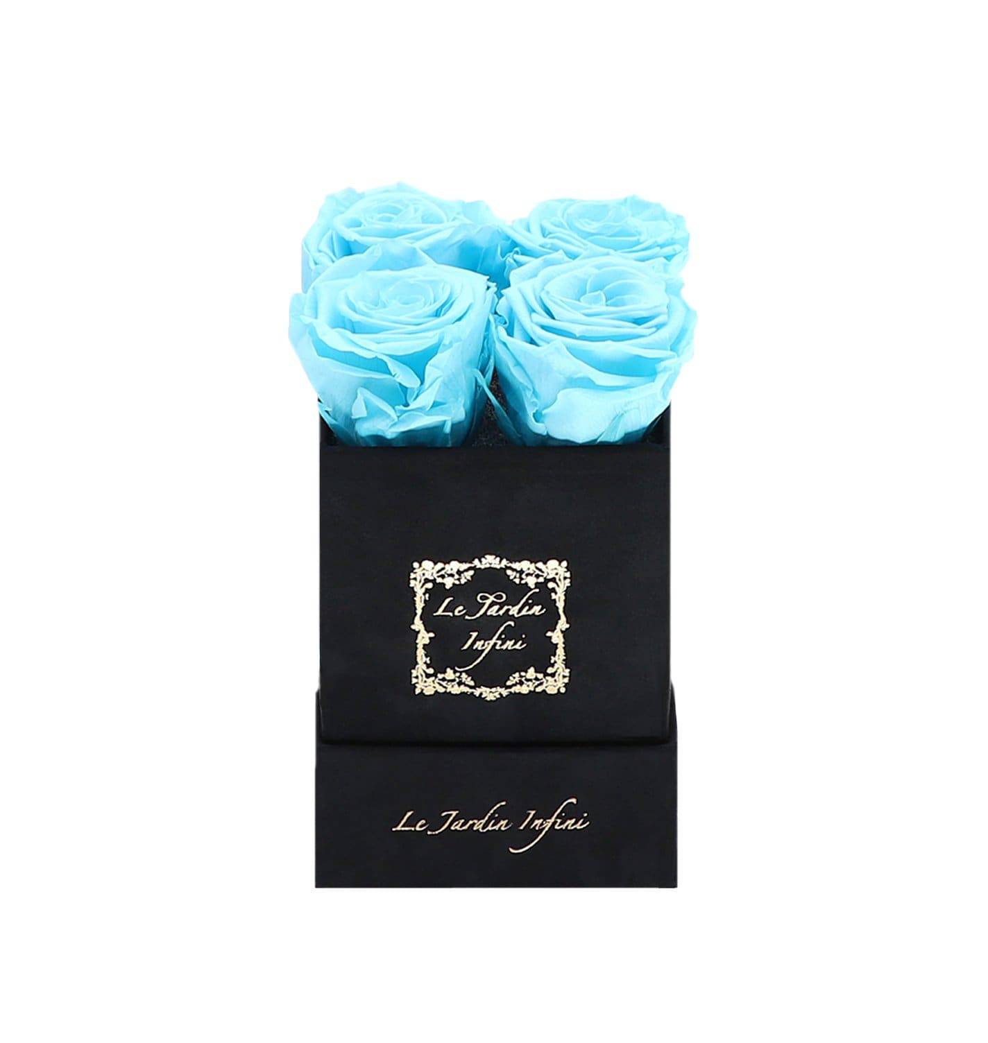 Turquoise Preserved Roses - Small Square Black Suede Box