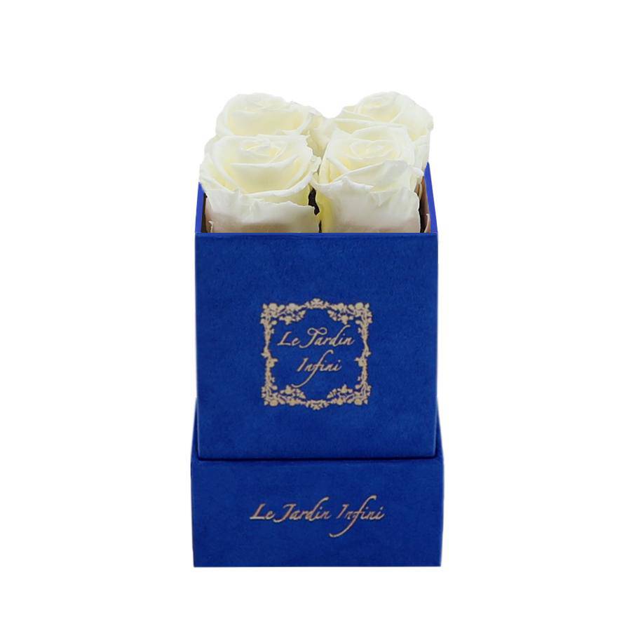 Vanilla Preserved Roses - Luxury Small Square Blue Suede Box