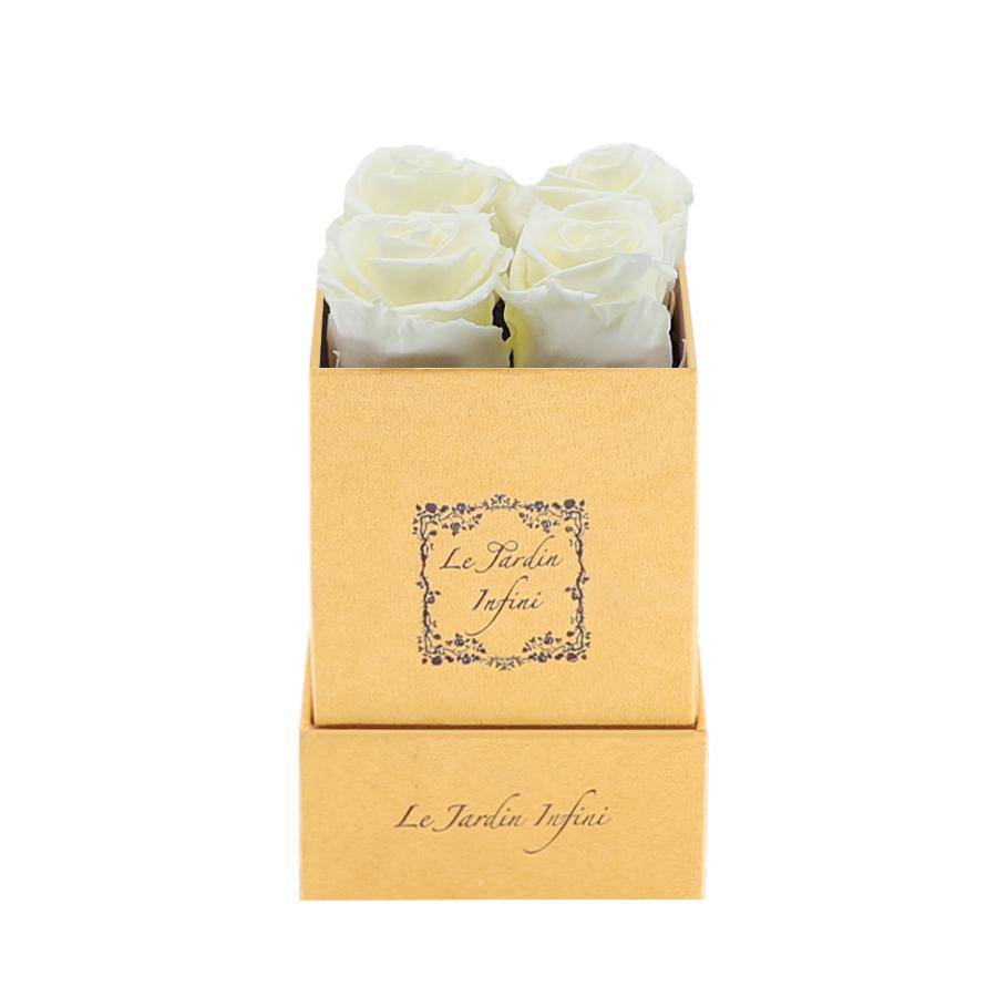 Vanilla Preserved Roses - Luxury Small Square Gold Suede Box