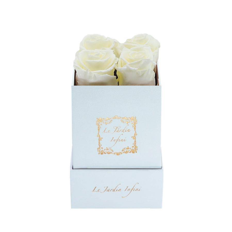 Vanilla Preserved Roses - Luxury Small Square White Suede Box
