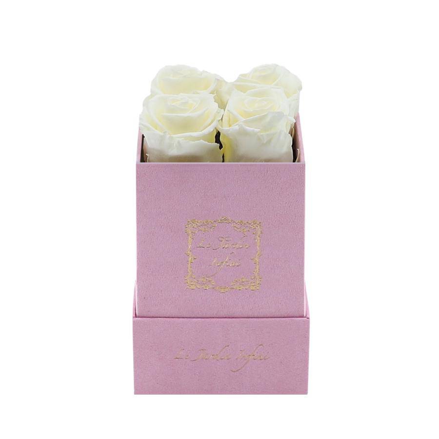 Vanilla Preserved Roses - Small Square Pink Suede Box - Le Jardin Infini Roses in a Box