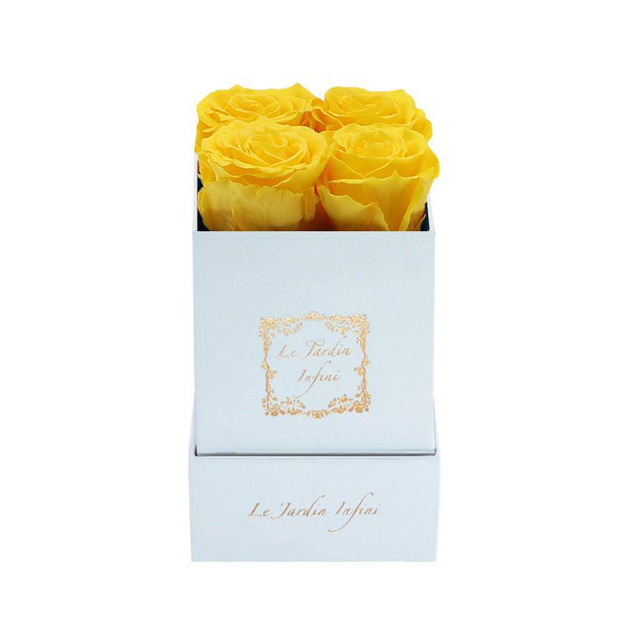 Warm Yellow Preserved Roses - Luxury Small Square White Suede Box - Le Jardin Infini Roses in a Box